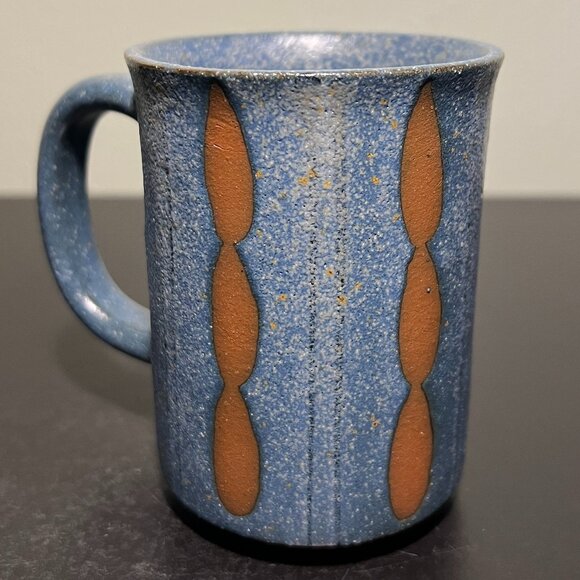 Handcrafted Wheel-Thrown Studio Art Pottery Mug ~ Denim Blue & Rust Design Glaze - Picture 2 of 12